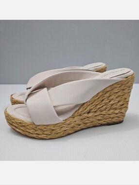 Andre Assous Opal Espadrille Wedge Sandal EU 41 White Leather Platform Slide